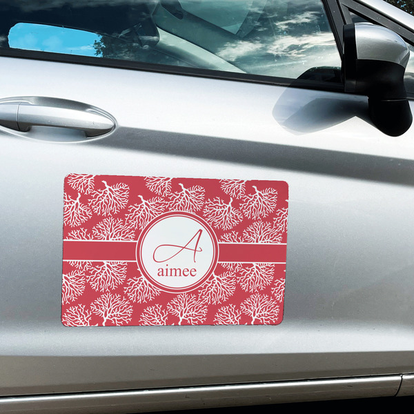 Coral Large Rectangle Car Magnets- In Context