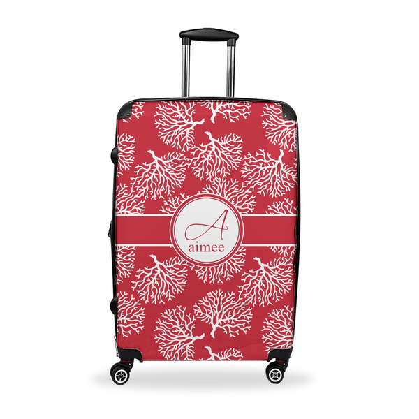 Custom Coral Suitcase - 28" Large - Checked w/ Name and Initial