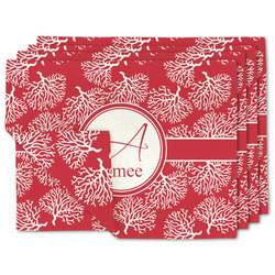 Coral Double-Sided Linen Placemat - Set of 4 w/ Name and Initial