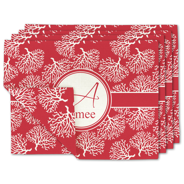 Custom Coral Linen Placemat w/ Name and Initial
