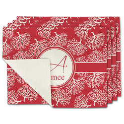 Coral Single-Sided Linen Placemat - Set of 4 w/ Name and Initial