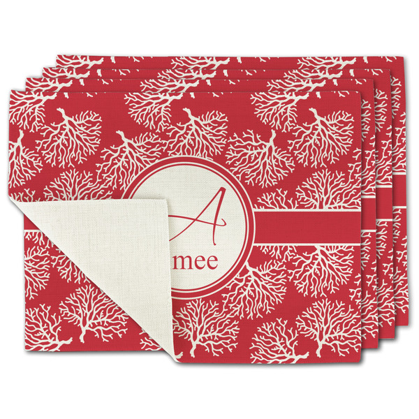 Custom Coral Single-Sided Linen Placemat - Set of 4 w/ Name and Initial
