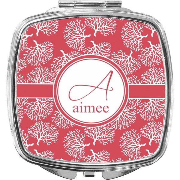 Custom Coral Compact Makeup Mirror (Personalized)