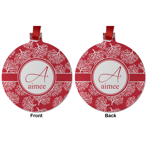 Coral Metal Ball Ornament - Front and Back