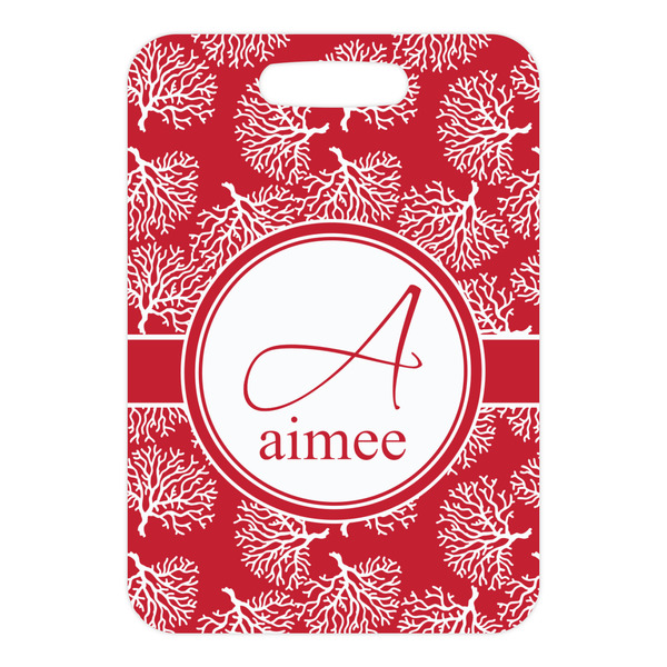 Coral Metal Luggage Tag - Front Without Strap