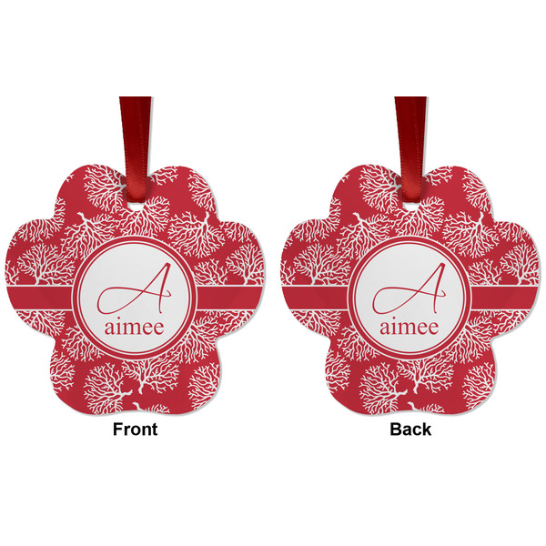 Coral Metal Paw Ornament - Front and Back