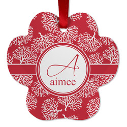 Coral Metal Paw Ornament - Double Sided w/ Name and Initial