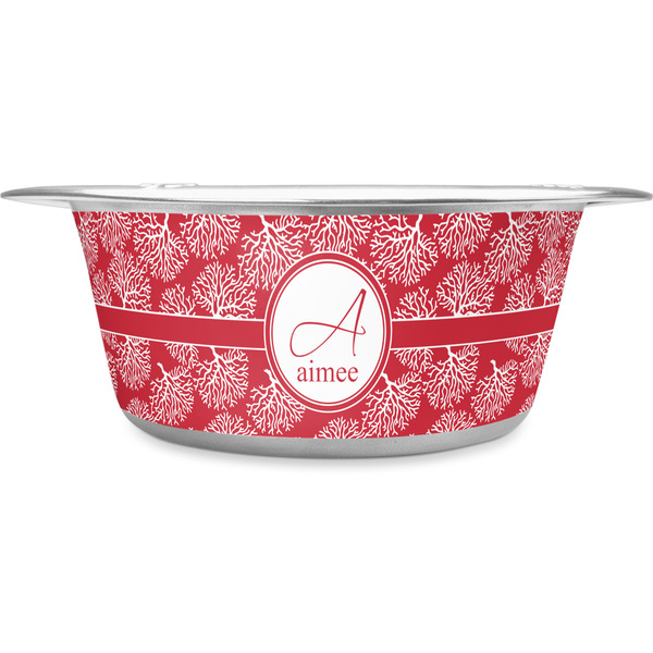 Custom Coral Stainless Steel Dog Bowl (Personalized)