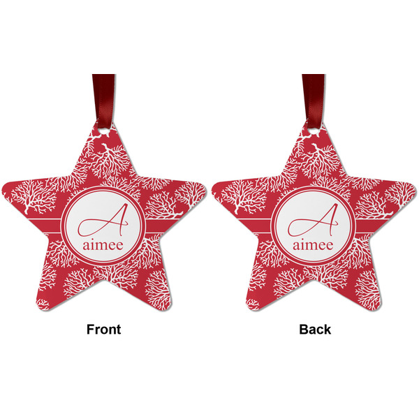 Coral Metal Star Ornament - Front and Back