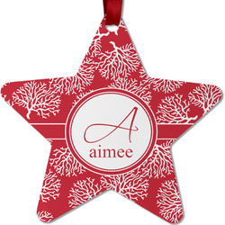Coral Metal Star Ornament - Double Sided w/ Name and Initial