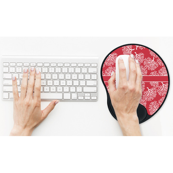 Coral Mouse Pad with Wrist Rest - LIFESYTLE 2 (in use)