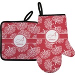 Coral Oven Mitt & Pot Holder Set w/ Name and Initial