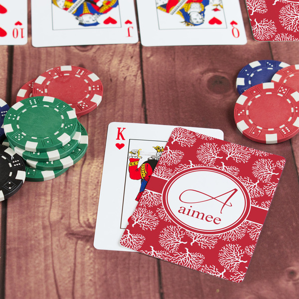 Coral On Table with Poker Chips