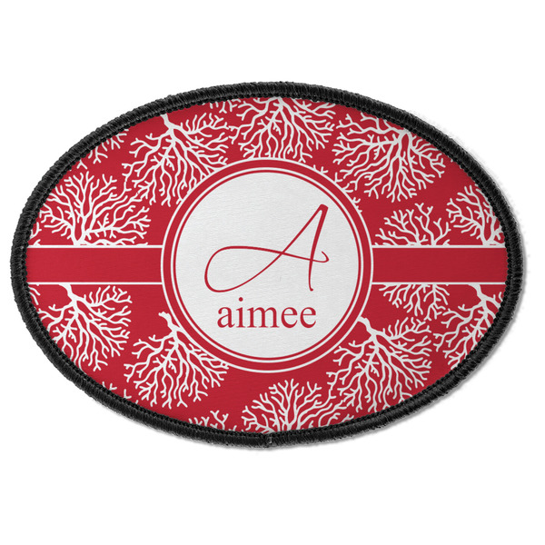 Custom Coral Iron On Oval Patch w/ Name and Initial