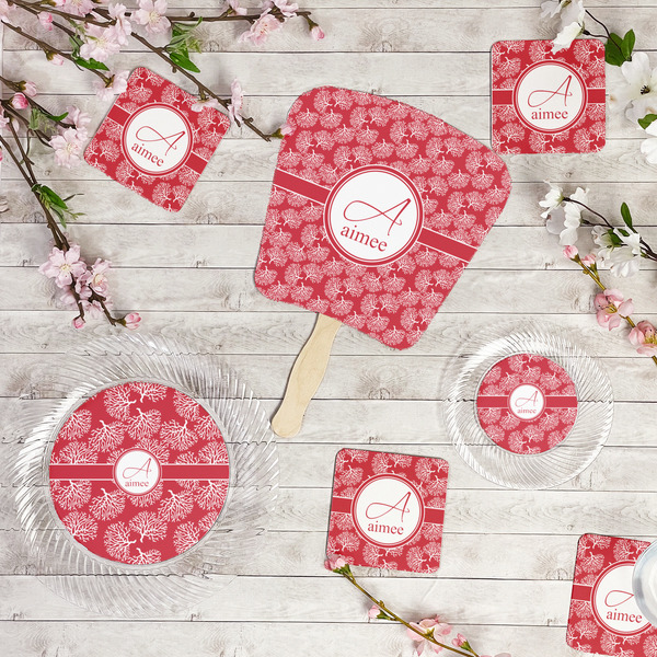Coral Party Supplies Combination Image - All items - Plates, Coasters, Fans