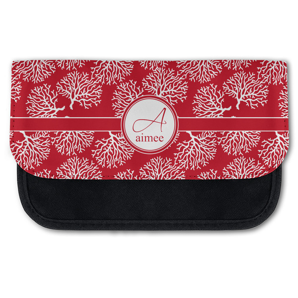 Custom Coral Canvas Pencil Case w/ Name and Initial
