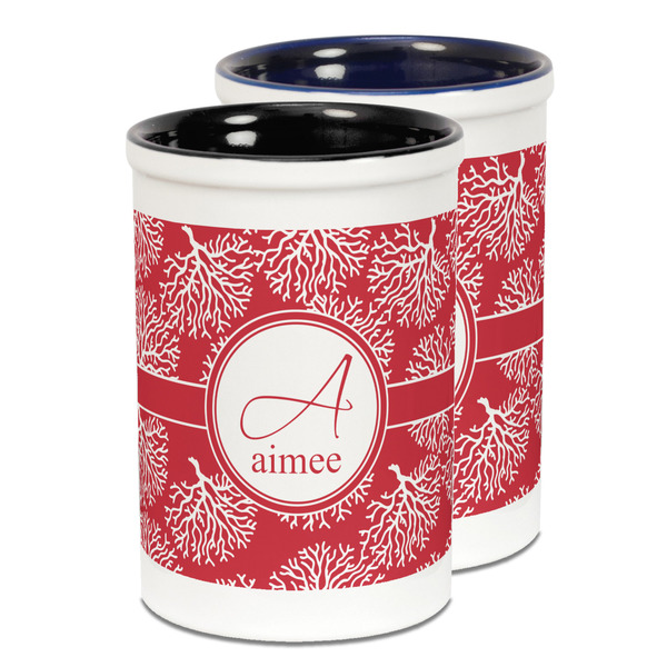 Custom Coral Ceramic Pencil Holder - Large
