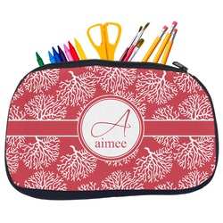 Coral Neoprene Pencil Case - Medium w/ Name and Initial