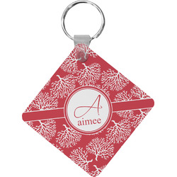 Coral Diamond Plastic Keychain w/ Name and Initial