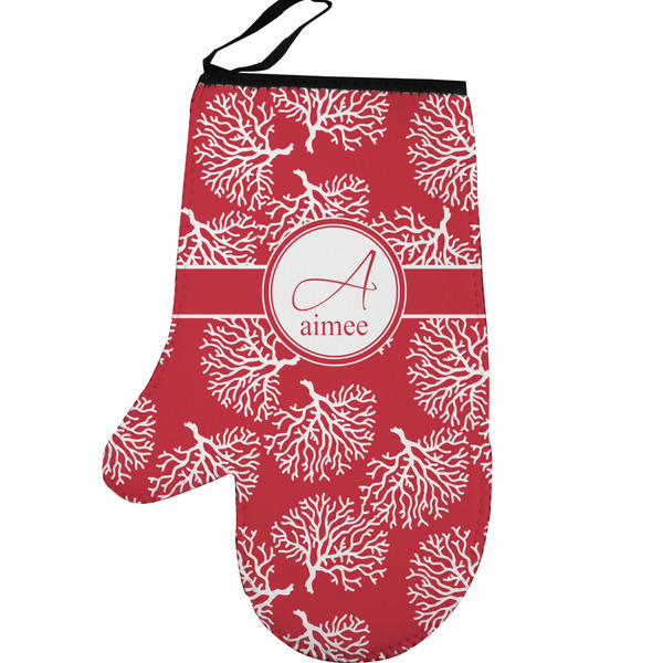 Coral Personalized Oven Mitt - Left