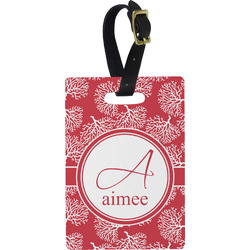 Coral Plastic Luggage Tag - Rectangular w/ Name and Initial