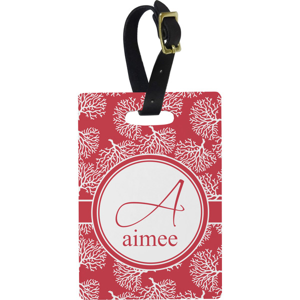 Custom Coral Plastic Luggage Tag - Rectangular w/ Name and Initial