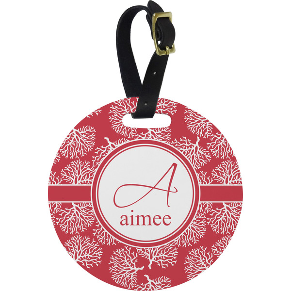 Custom Coral Plastic Luggage Tag - Round (Personalized)