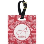 Coral Plastic Luggage Tag - Square w/ Name and Initial