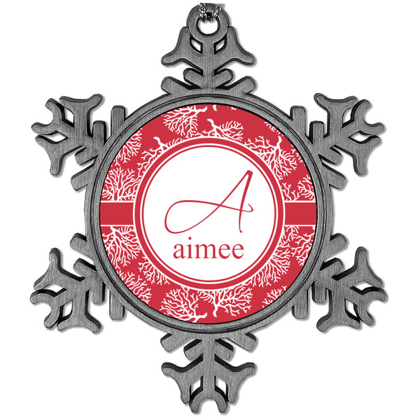 Custom Coral Vintage Snowflake Ornament (Personalized)