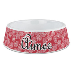 Coral Plastic Dog Bowl - Large (Personalized)