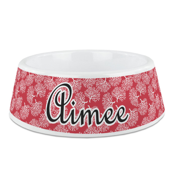 Custom Coral Plastic Dog Bowl - Medium (Personalized)