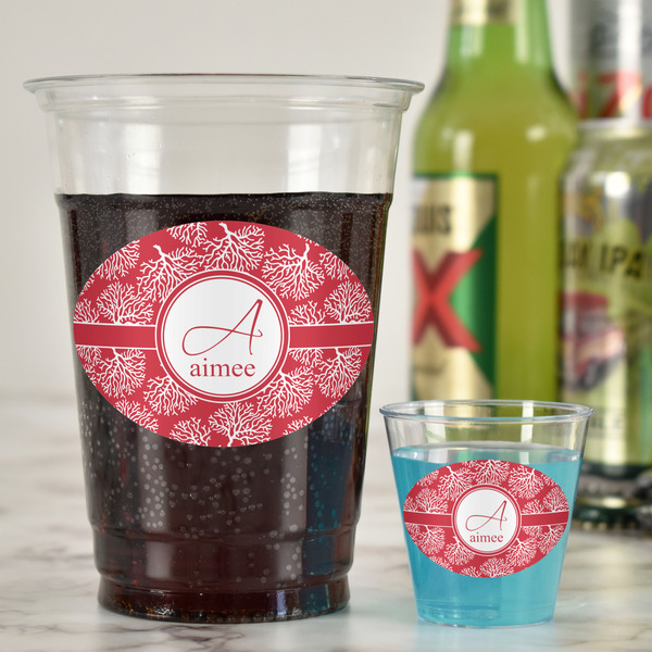 Coral Plastic Shot Glasses - In Context