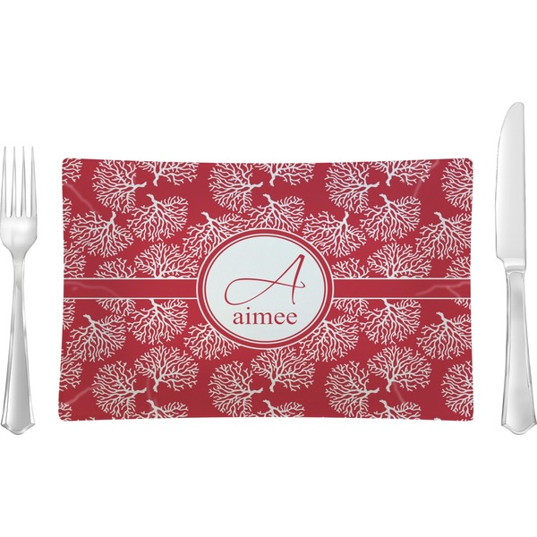 Custom Coral Rectangular Glass Lunch / Dinner Plate - Single or Set (Personalized)
