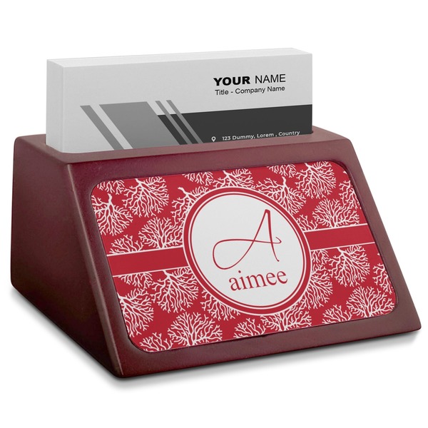 Custom Coral Red Mahogany Business Card Holder (Personalized)