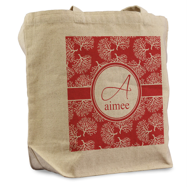Custom Coral Reusable Cotton Grocery Bag (Personalized)