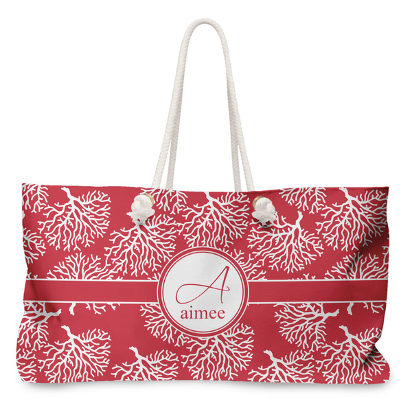 Custom Coral Large Tote Bag with Rope Handles (Personalized)