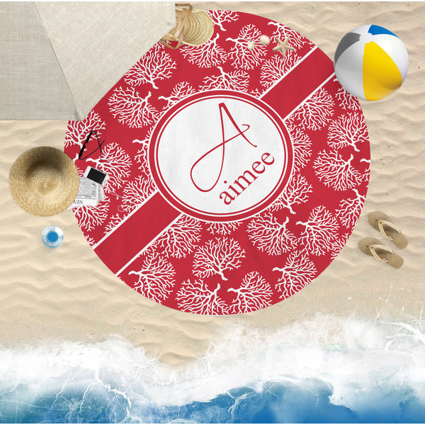 Coral Round Beach Towel Lifestyle