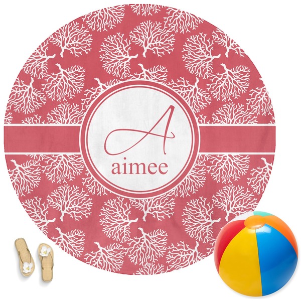 Custom Coral Round Beach Towel (Personalized)