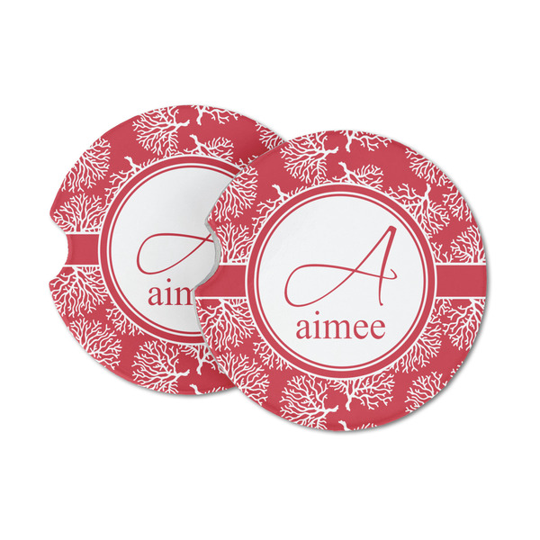 Custom Coral Sandstone Car Coasters - Set of 2 (Personalized)