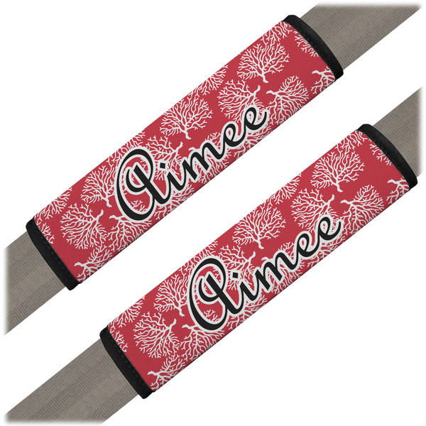 Custom Coral Seat Belt Covers (Set of 2) (Personalized)