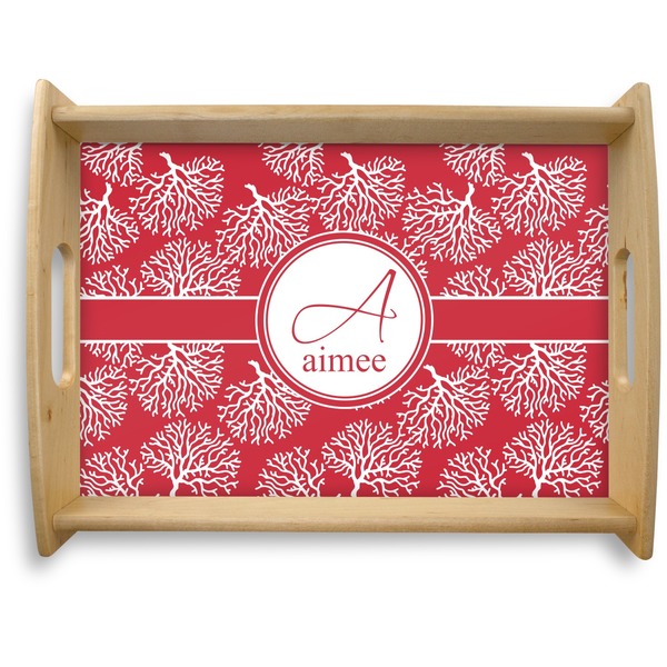 Custom Coral Natural Wooden Tray - Large (Personalized)