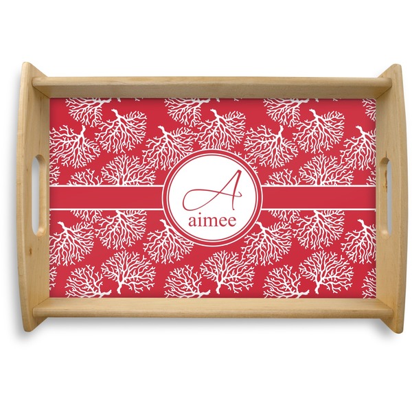 Custom Coral Natural Wooden Tray - Small (Personalized)