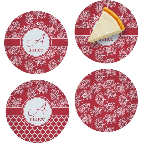 Custom Coral Set of 4 Glass Appetizer / Dessert Plate 8" (Personalized)