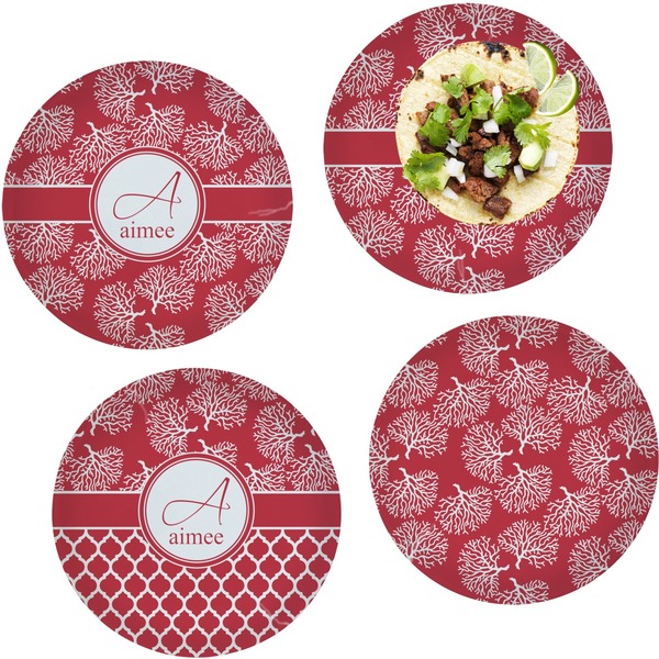 Custom Coral Set of 4 Glass Lunch / Dinner Plate 10" (Personalized)