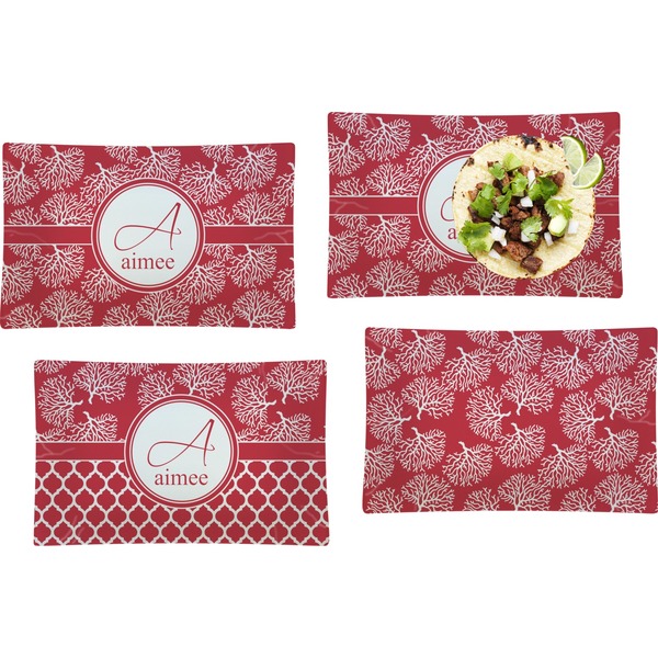 Custom Coral Set of 4 Glass Rectangular Lunch / Dinner Plate (Personalized)