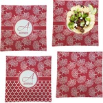 Coral Set of 4 Glass Square Lunch / Dinner Plate 9.5" (Personalized)