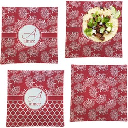 Coral Set of 4 Glass Square Lunch / Dinner Plate 9.5" (Personalized)