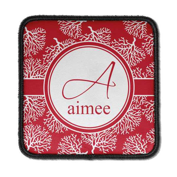 Custom Coral Iron On Square Patch w/ Name and Initial