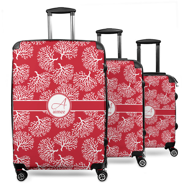 Custom Coral 3 Piece Luggage Set - 20" Carry On, 24" Medium Checked, 28" Large Checked (Personalized)