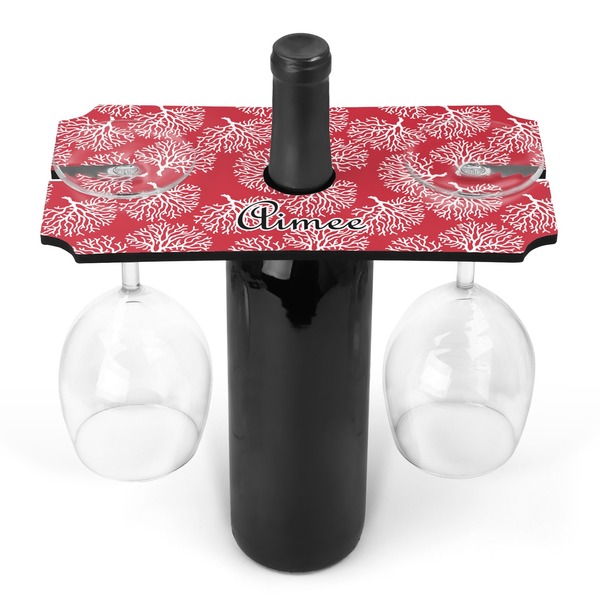 Custom Coral Wine Bottle & Glass Holder (Personalized)